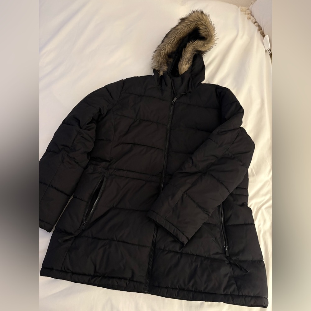 GAP Dark Puffer Coat with Faux Fur Hood